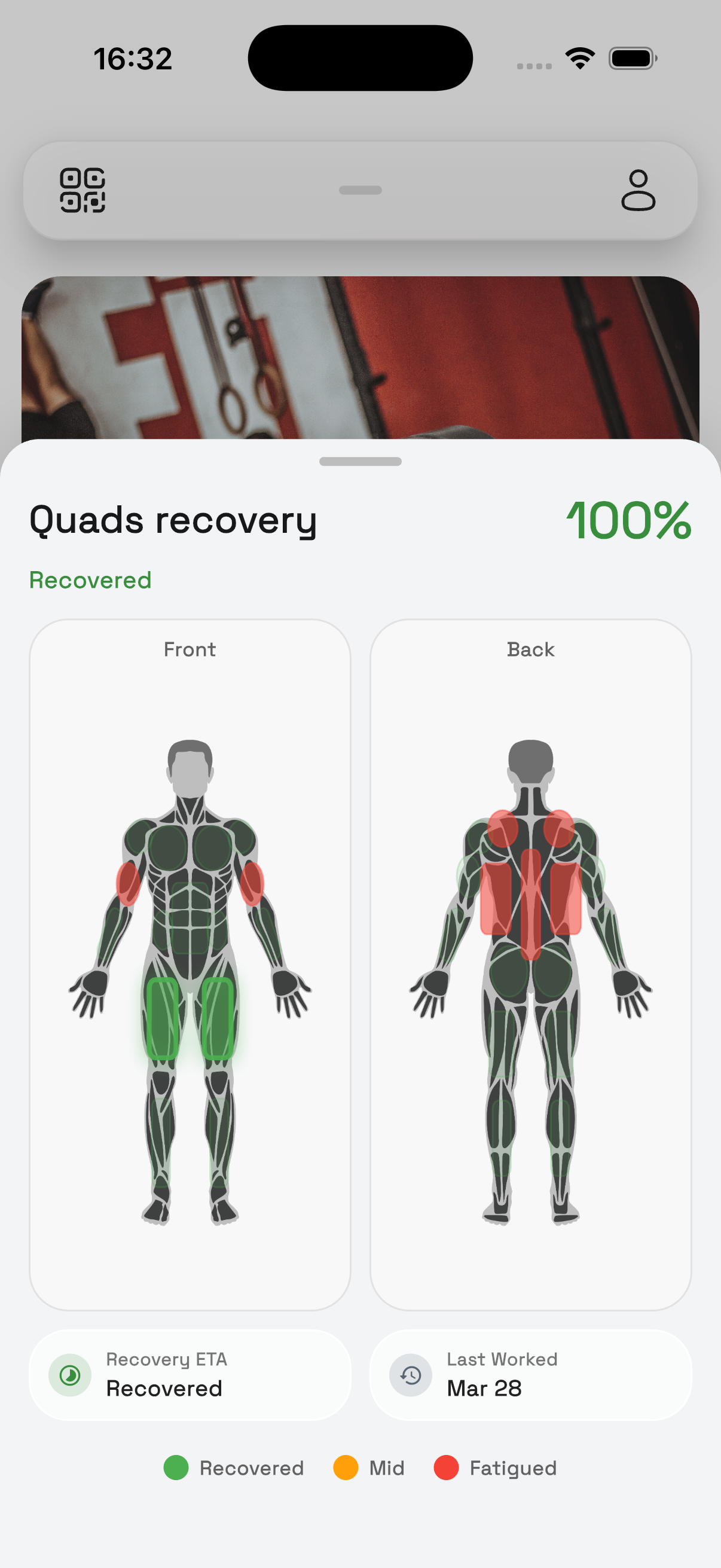 Lift gym-linked experience screen on iPhone